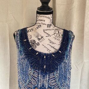 Reba Blue Asymmetrical Dress with Beaded Detail